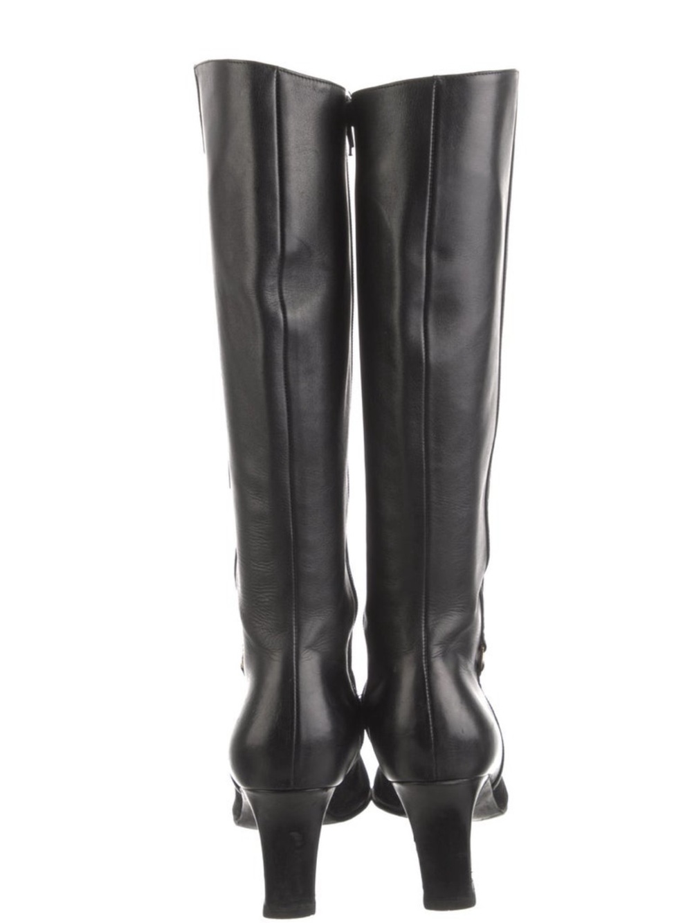 FARRAGAMO Black Knee-High Leather & Suede Heel Boots 8.5 - Picture 2 of 3